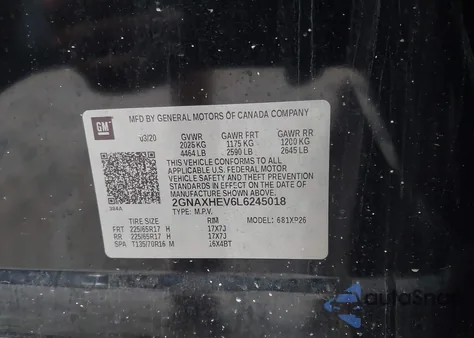 2020 Chevrolet Equinox Fwd Ls z USA, uszkodzony, nr VIN 2GNAXHEV6L6245018